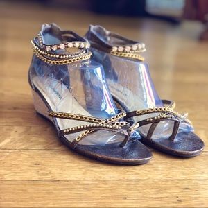 City Classified Bronze Wedge Sandals